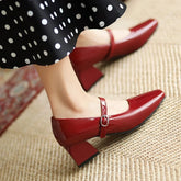 LIZAKOSHT  -   Women's Buckle Mary Jane Pumps Patent Leather Block Heel Shoes Creepers Black Red Yellow Blue Plus Oversize 34-52   2023